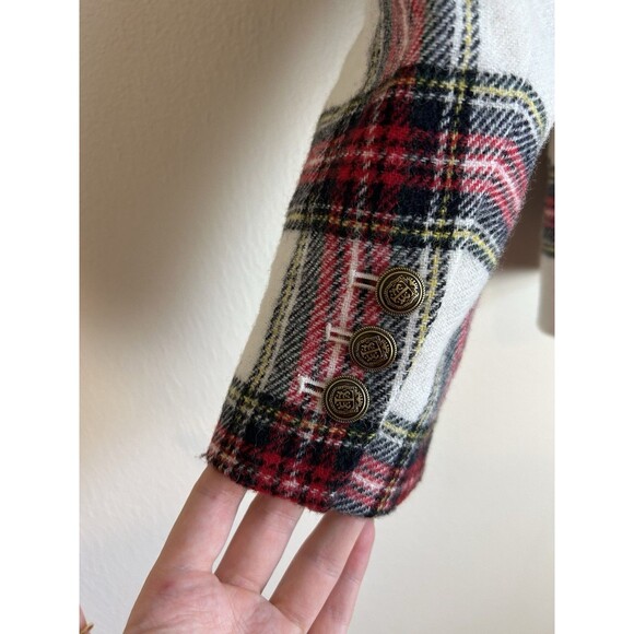 Talbots 12p Ruffle Jacket Plaid Wool Brass Button Red Tartan Career - Picture 5 of 5